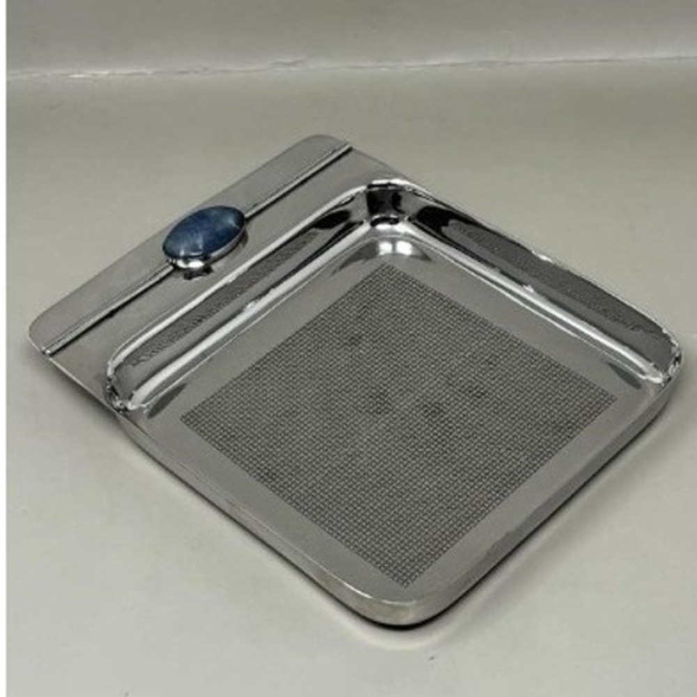 Vintage Mary Jurek Chrome Tray Blue Sodalite 6" Square Vanity Jewelry 1970s MJ